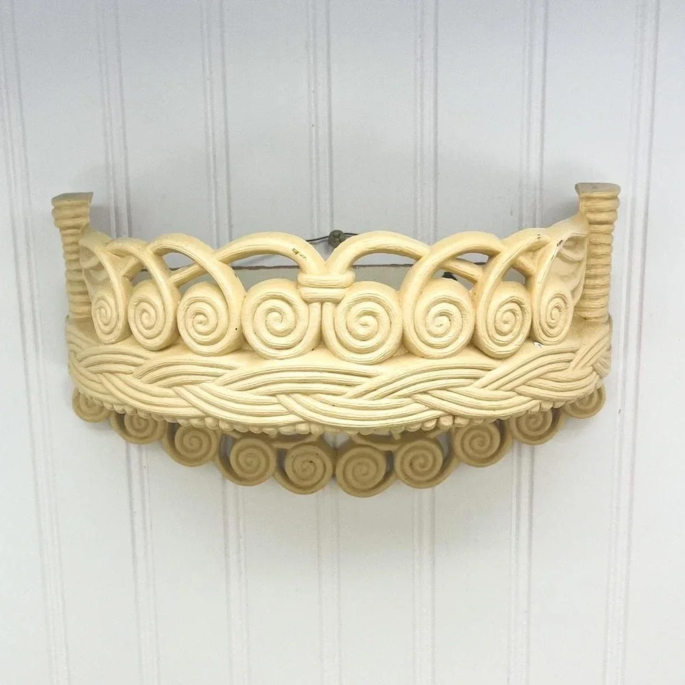 Boho Beige Burwood Plant Shelf:‎ Mid-Century Faux Wicker Decor